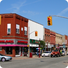 Essex downtown street view with historic buildings